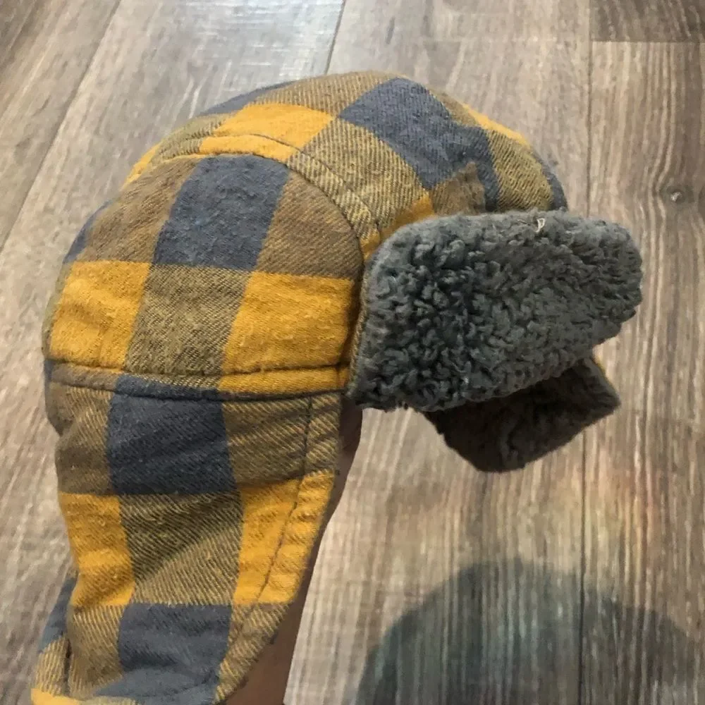 Boys Hat with Ear Cover Size 12-24 months Plaid Kids Winter Hat with Ear Cover